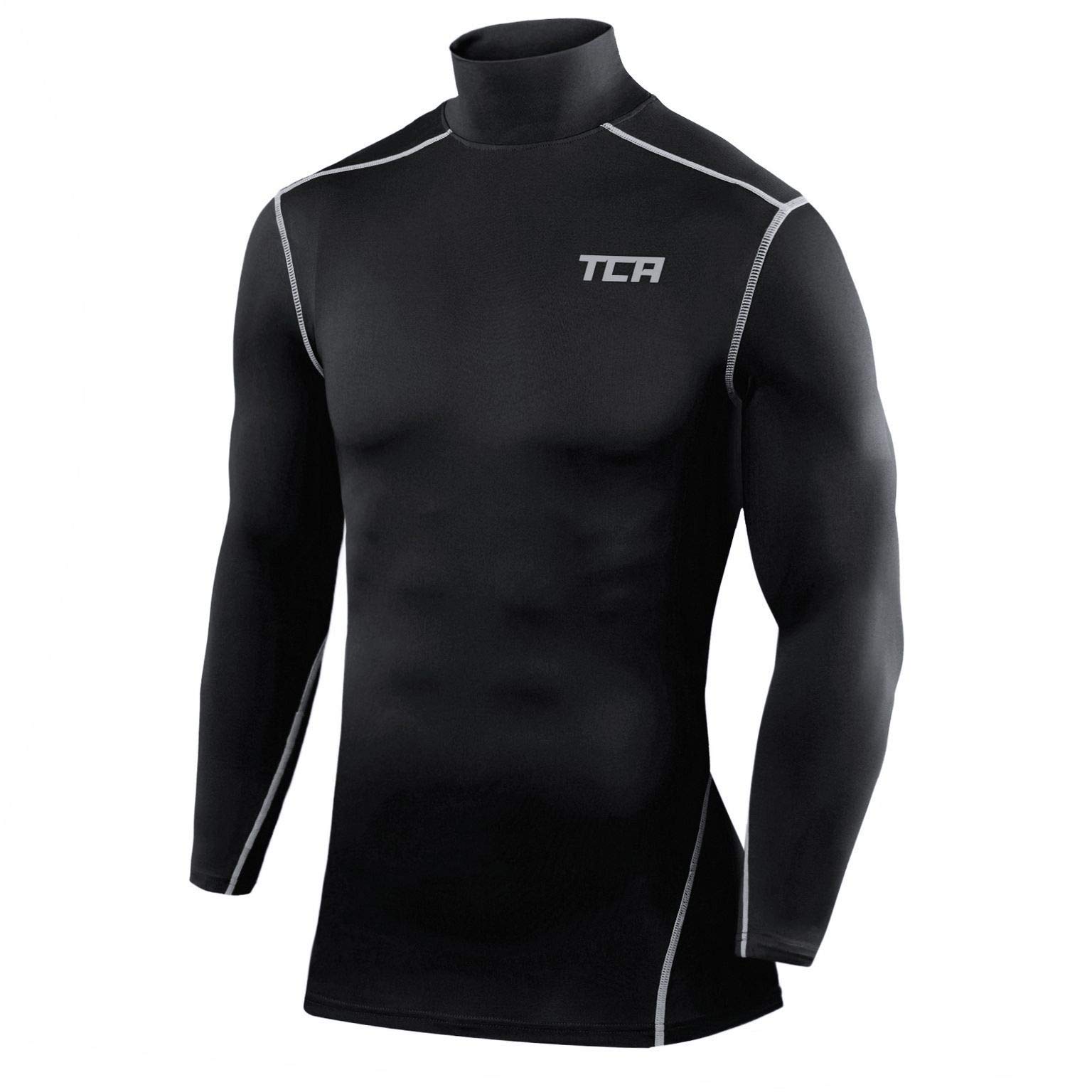 TCA Men Long Sleeve Compression Shirt, Athletic Workout Sports Undershirt Base Layer Top - Black, L