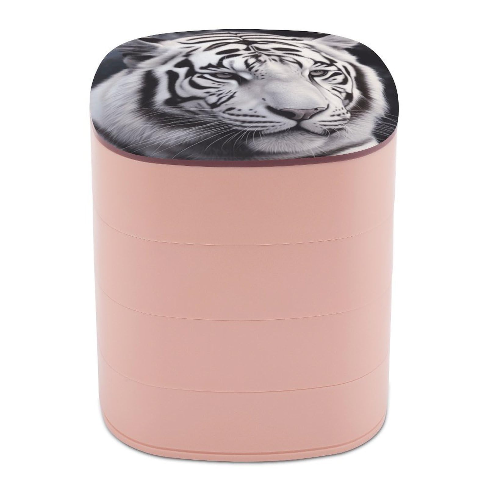 VstaDank White Tiger Jewelry Organizer Small Travel Earring Storage Box with Mirror 4-Layer Rotating Travel Jewelry Tray Case with Lid Large Capacity Jewellery Holder Case