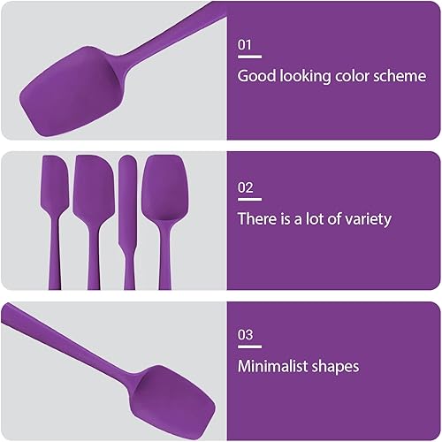 Miniatura 3 de Juego de 4 espátulas de silicona resistentes al calor, utensilios para hornear y cocinar antiarañazos con agarre ergonómico (apto para lavavajillas)