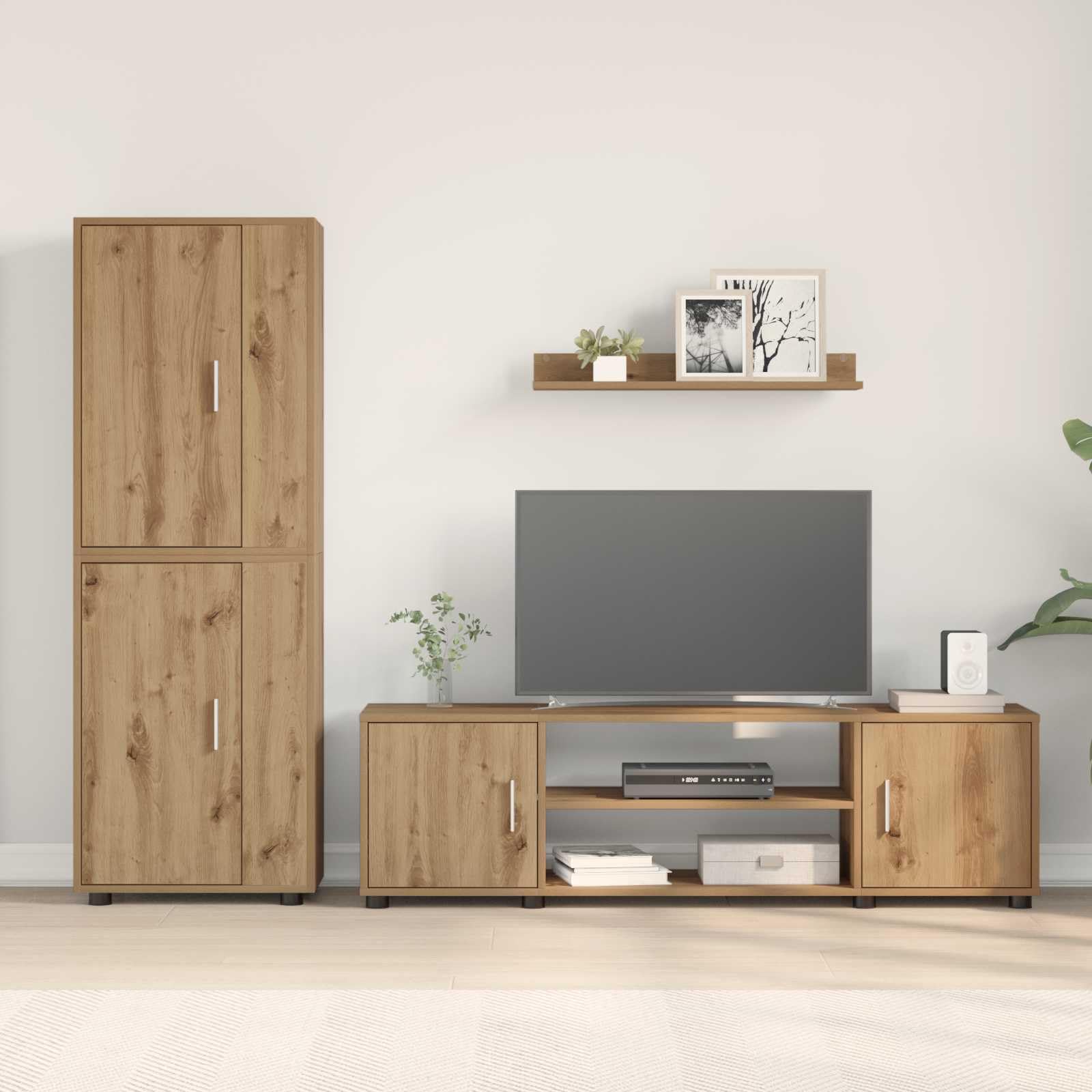 TV-Schrankset Wandmontiert 4-teilig, Artisan-Eiche Holzwerkstoff, Modernes Media Center für Wohnzimmer, Elegante Aufbewahrung, Robuster Fernsehschrank