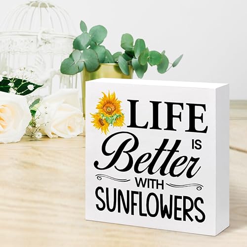 Miniatura 6 de z-crange Decoración de escritorio de verano, con texto en inglés "Life is Better with Sunflowers", letrero de madera rústico de verano
