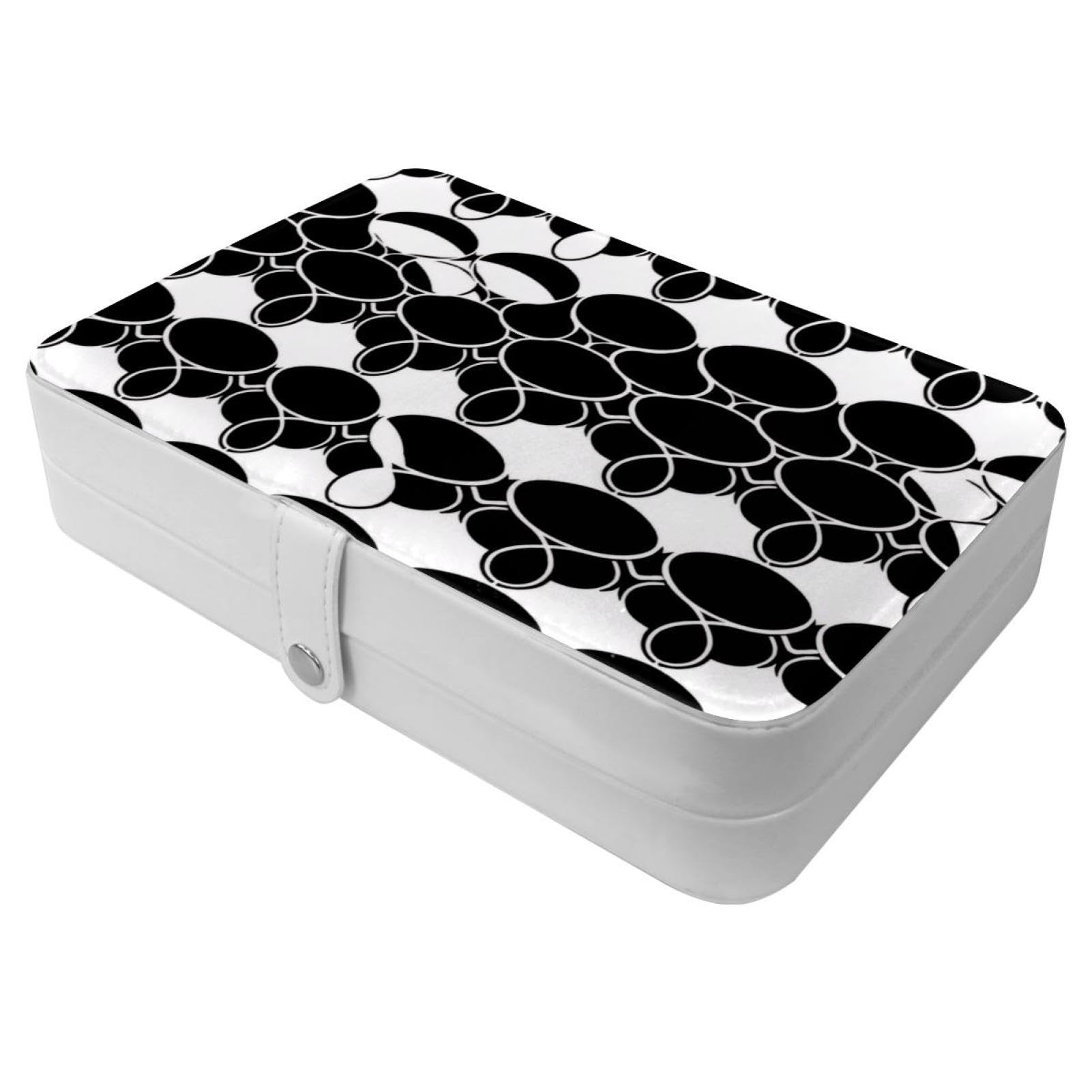 Étui à bijoux de voyage noir circulaire avec boucle en métal pour bagues et colliers