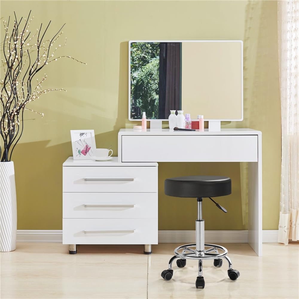 Yaheetech Taburete con Ruedas Taburete Giratorio 360° Silla de Salón para Salón de Belleza y Masaje Altura Regulable de 50,5 a 65 cm, Negro