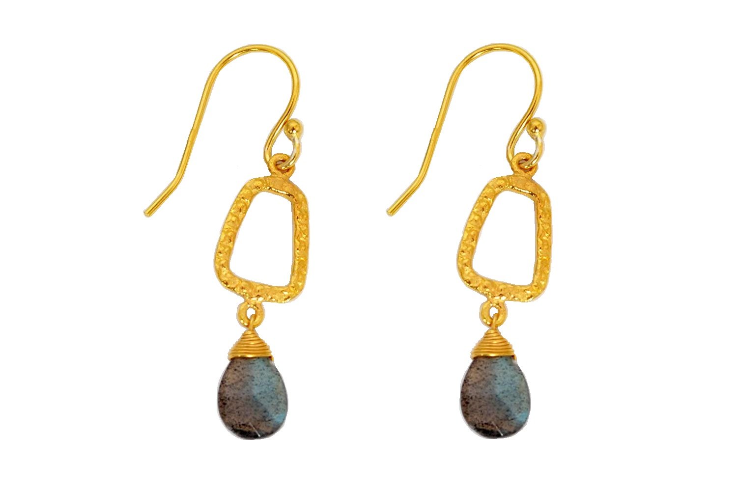 Silvertree925Natural Labradorite Stone Earrings in PURE Sterling Silver with Real Gold Micron Plated (ST561)