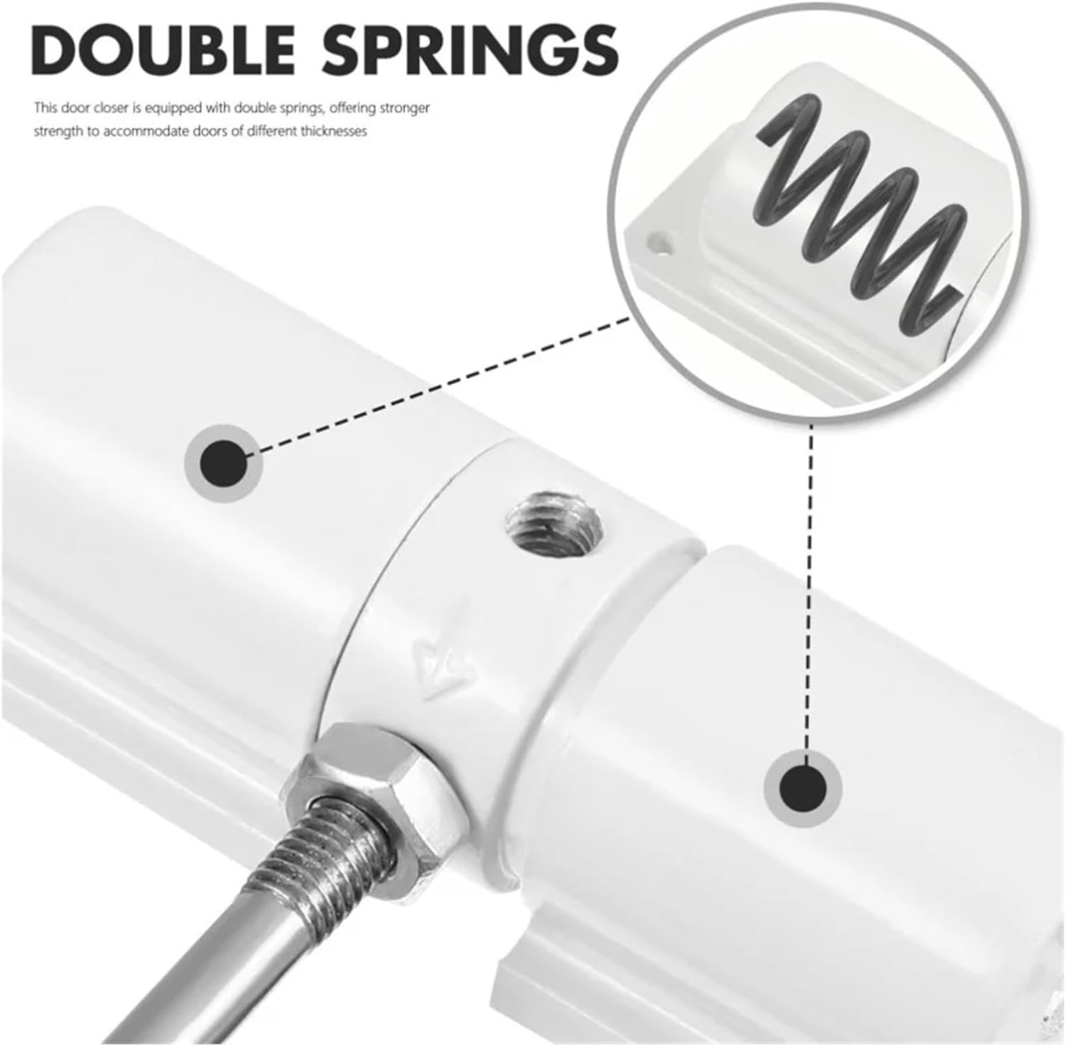 1PCS 30kg Adjustable Tension Door Closer Automatic Safety Spring Heavy Duty –Easy to Convert Hinged Doors to Self-Closing(Round-Black)