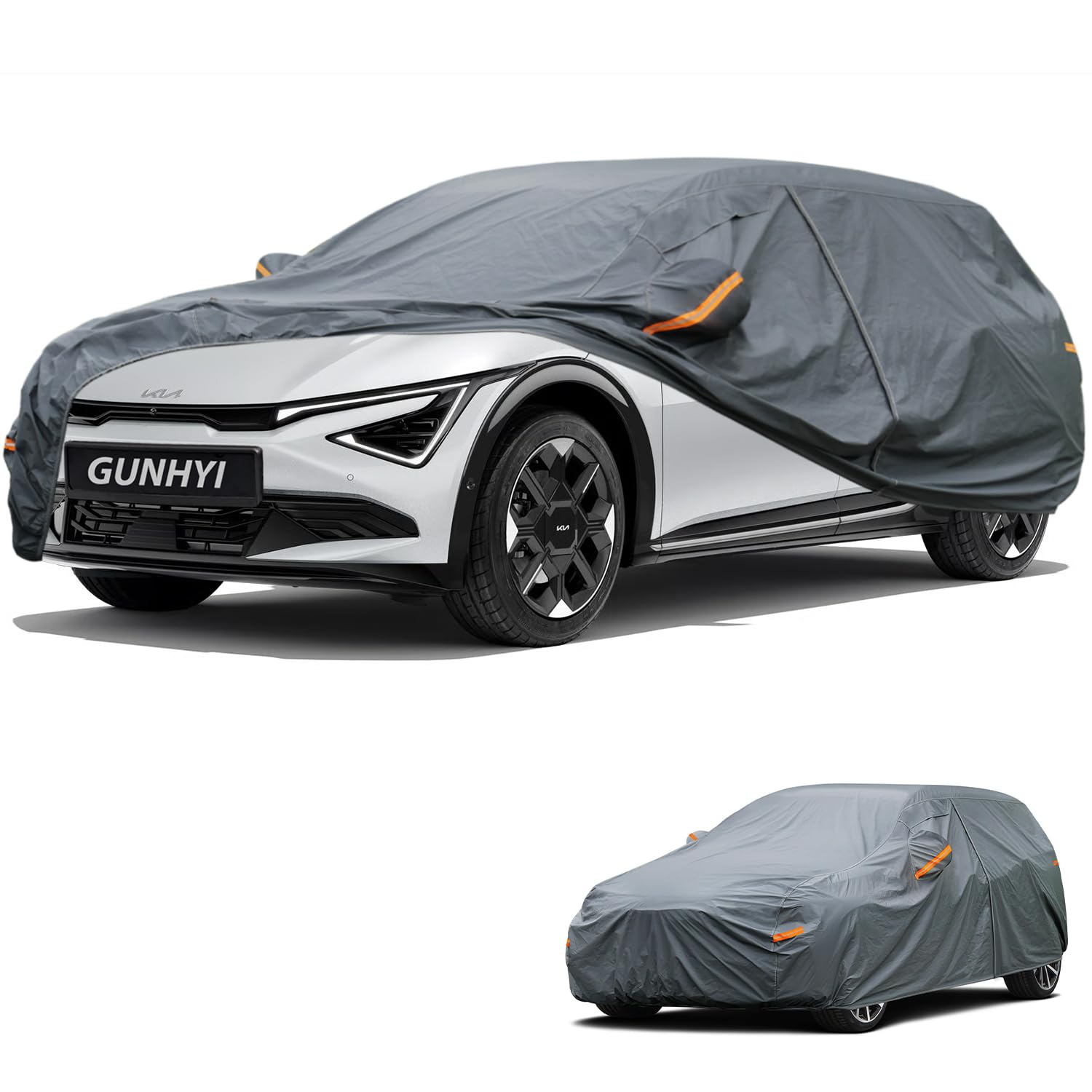 GUNHYI Premium Car Cover Custom Fit Kia EV6, 16 Layers Heavy Duty Car Cover Waterproof All Weather with Zipper Door for Sun Rain Snow Dust Uv Protection