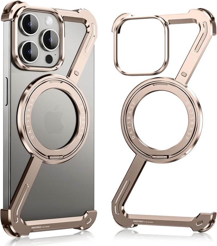 Image of Z Shaped Frameless Metal with 360 Rotatable Ring Kickstand Compatible with iPhone 16 Pro Max | Luxury Aluminum Armor Case | Super Slim - Desert