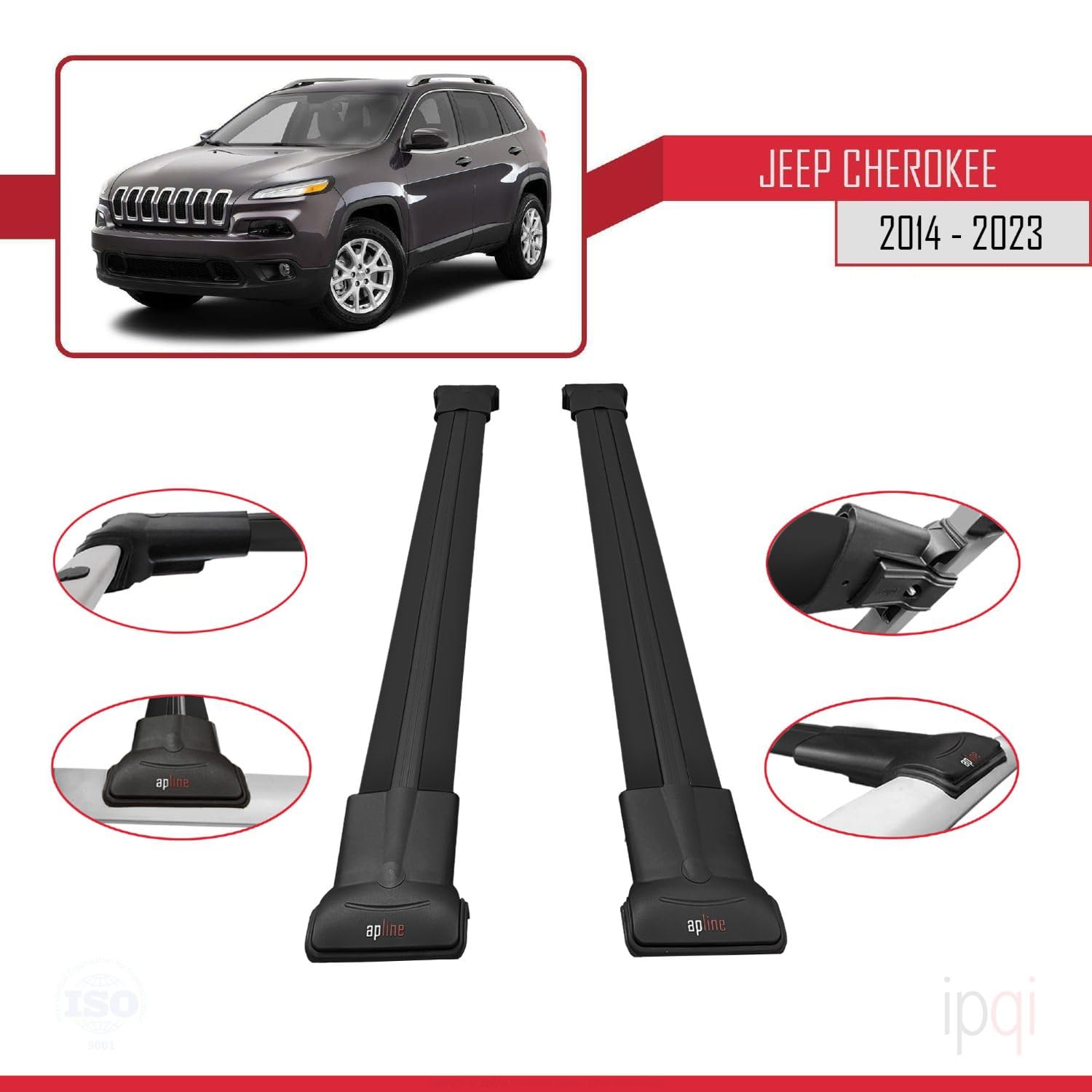 RE&AR Tuning Compatibile con Jeep Cherokee 5 (KL) 2014-2023 Fly Model Barre Tetto Portapacchi Auto Barre Portatutto Nero Alluminio 2 Barre