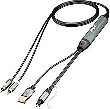 Adoreen Unidirectional 2 RCA Input to SPDIF/Toslink Output Optical Adapter Cable 10 Ft, Analog to Digital Audio Converter, 48Khz/96Khz for Turntable CD DVD to Soundbar TV Home Theater System