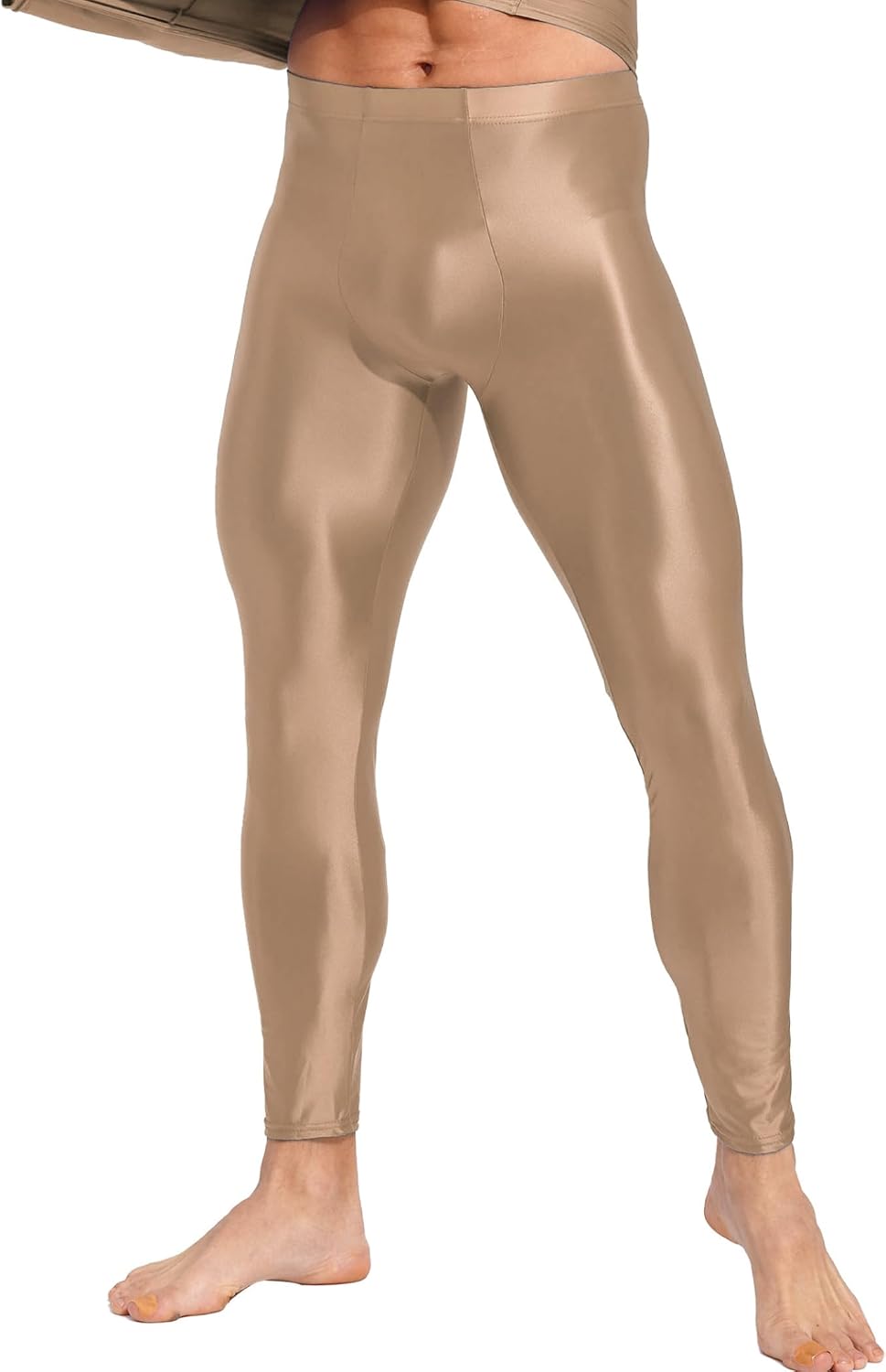 Sywiyi Men's Shiny Legging Stretchy Skinny Sports Tights Yoga Pants Trousers Bottoms Activewear