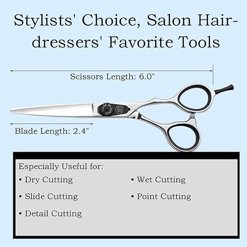 Miniatura 3 de Moontay Tijeras de corte de pelo de 6.0", tijeras profesionales de peluquería de peluquería, JP-440C tijeras de salón de acero inoxidable, color
