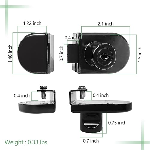 Miniatura 4 de Cerradura de puerta de vidrio sin taladro, cerradura de puerta doble, 2 llaves para vidrio de 0.21 a 0.31 pulgadas, cerradura de armario de vidrio
