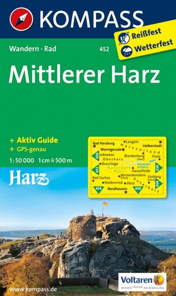 Harz Mittlerer 452 GPS wp kompass: Wandelkaart 1:50 000