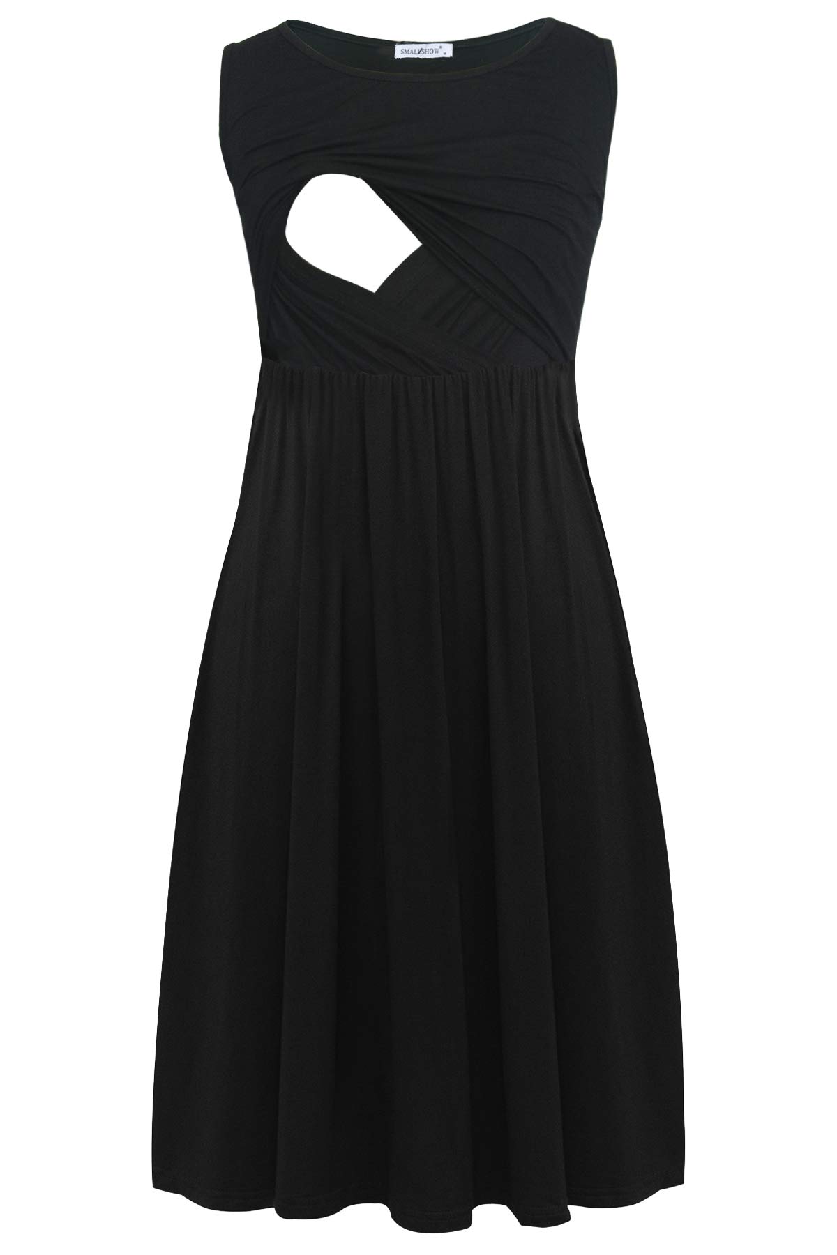 Smallshow Women's Black Sleeveless Patchwork Maternity Nursing Dress With Pockets ,Xxl