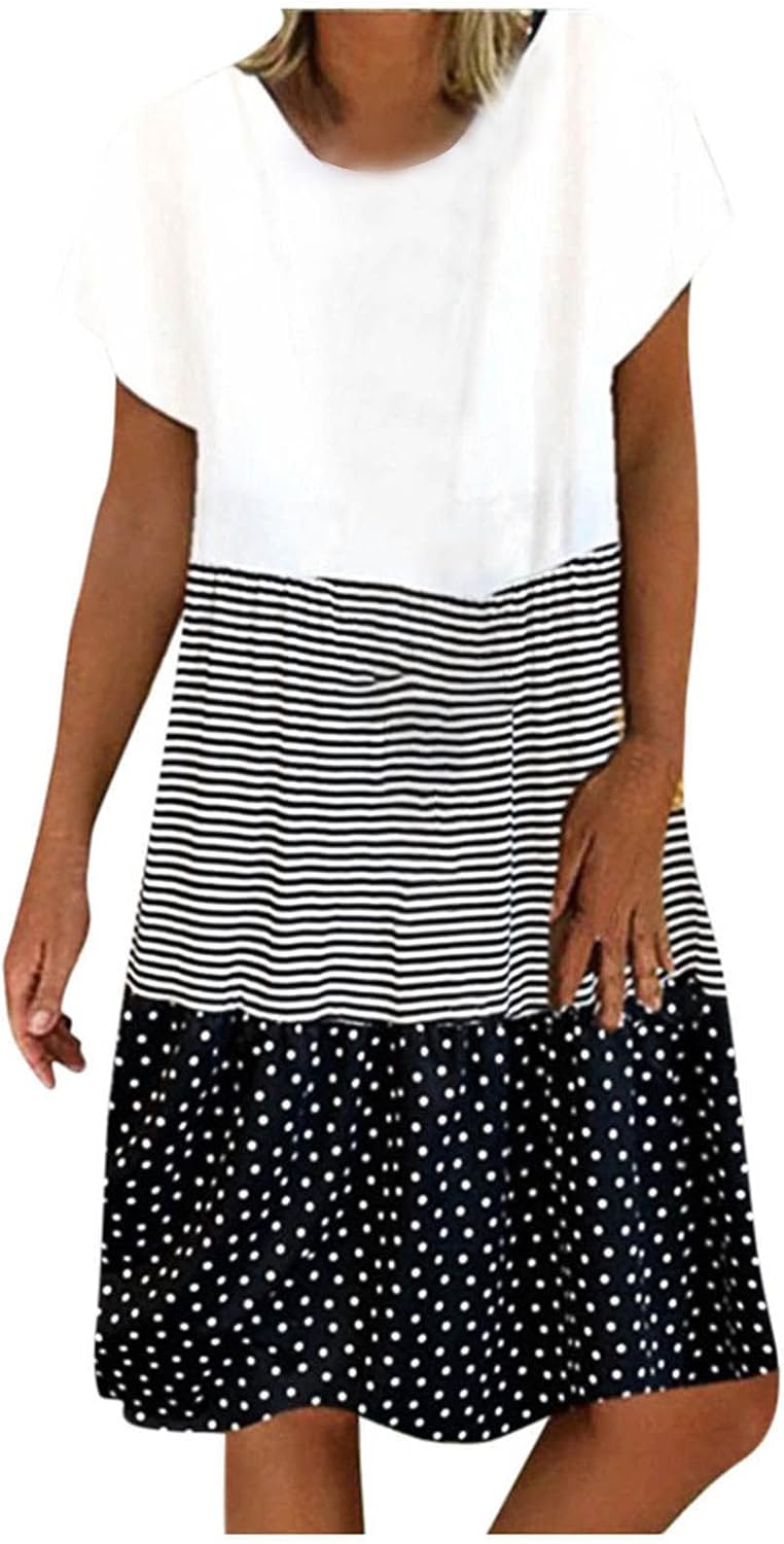 Boho Dresses for Women Trendy 2024 Casual Short Sleeve Summer Tshirt Dress Plus Size