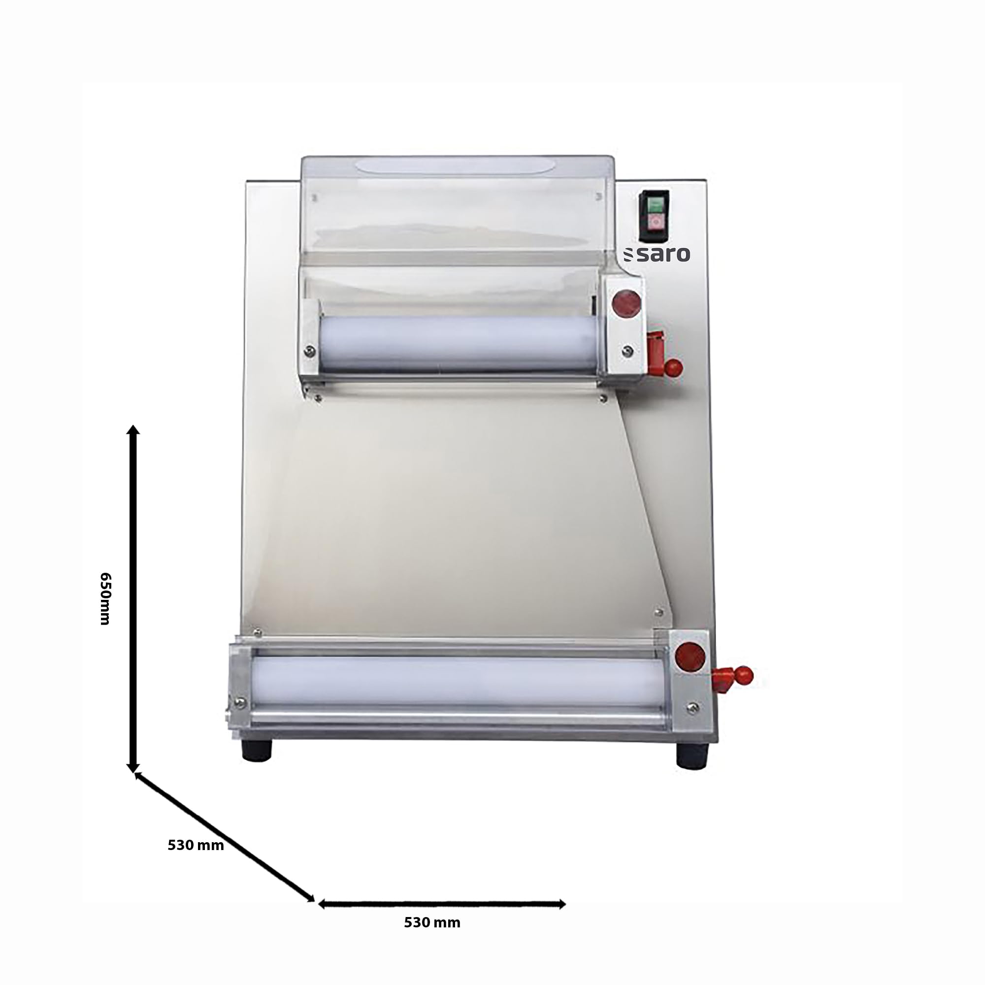 SARO Teigausrollmaschine aus Edelstahl – Für Teig Ø 100–400 mm – Teigdicke 0,5–5,5 mm – Gewicht 50–500 g – Einfach zu reinigen – 230 V – Modell TERAMO 2