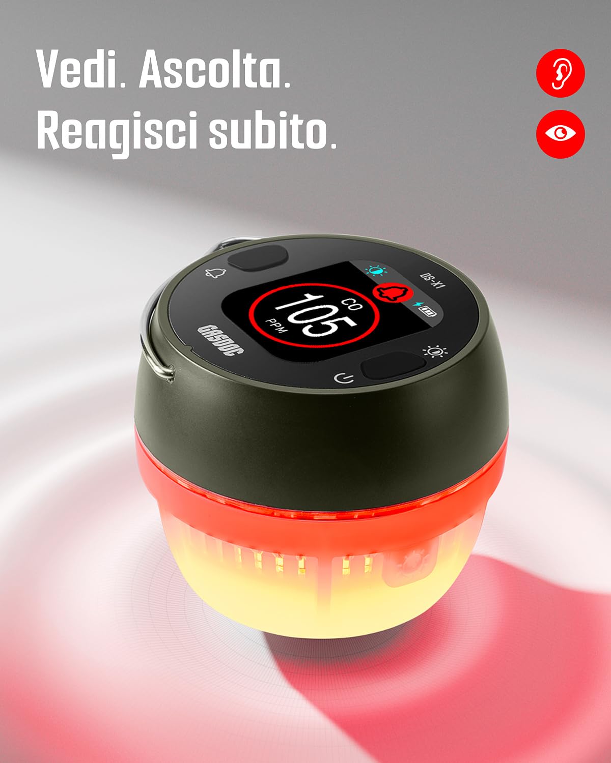 GasDoc DS-X1 Rilevatore Portatile di Monossido di Carbonio con Luce Ambientale, Rilevatore CO con Magnetico e Gancio, Monitor CO da Viaggio con Allarme Sonoro e Visivo per Campeggio, Camper e Auto