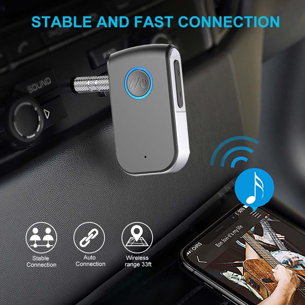 Adattatore Bluetooth AUX per auto, ricevitore wireless da 3,5 mm, adattatore AUX Bluetooth, chiamate in vivavoce per auto, altoparlanti, sistemi stereo e cuffie