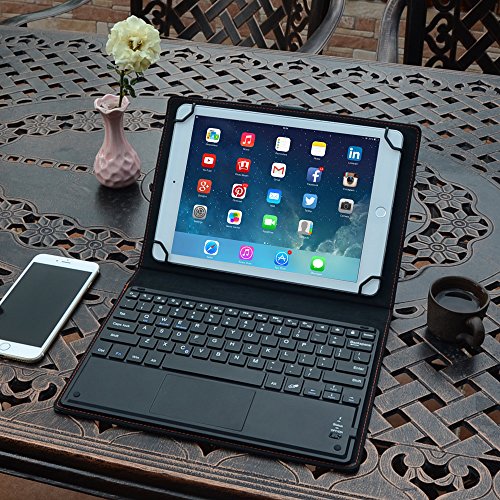 eoso TouchPad Keyboard case for 9",9.7",10.1",10.2",10.5",10.9",11" Tablets,2-in-1 Bluetooth Wireless Keyboard with Touchpad,7 Colors Backlit & Leather Folio Cover(Black)
