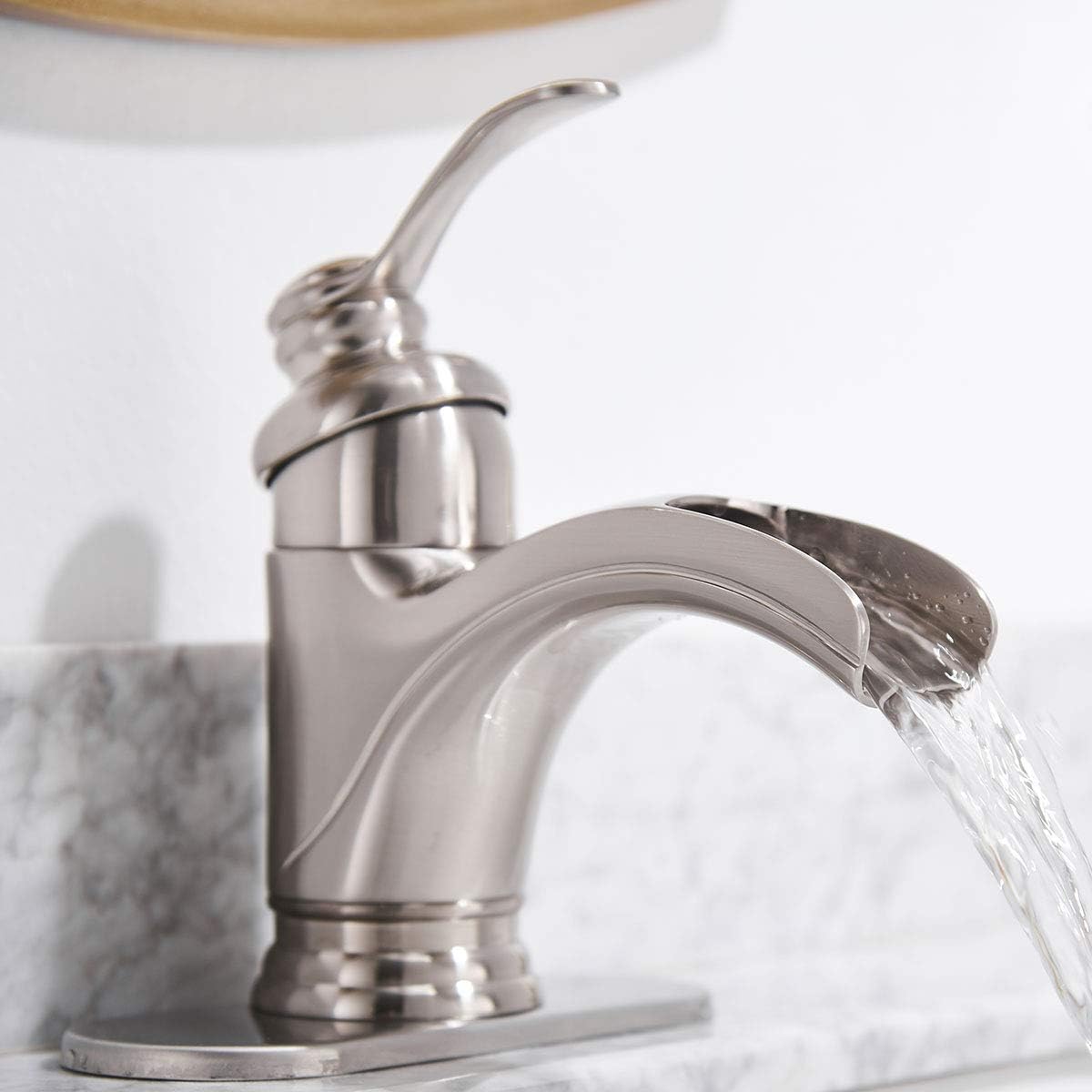 Cheapest 🛒 Era Bathroom Sink Faucet Oil Rubbed Bronze Single Hole Single Handle Waterfall Spout Deck Mount Supply Hose Included Bath Lavatory Faucet