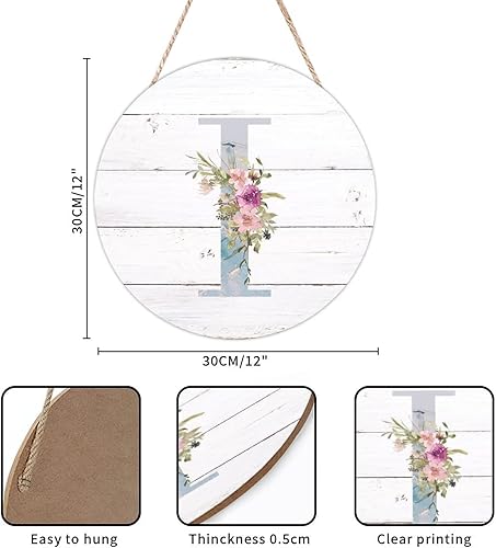 Vista 65 de Welcome Sign Front Decor Initial Letter B Round Wood Sign Monogram Purple Floral Wooden Plaque Blossom Floral 10in Country Wood Hanging Signs for