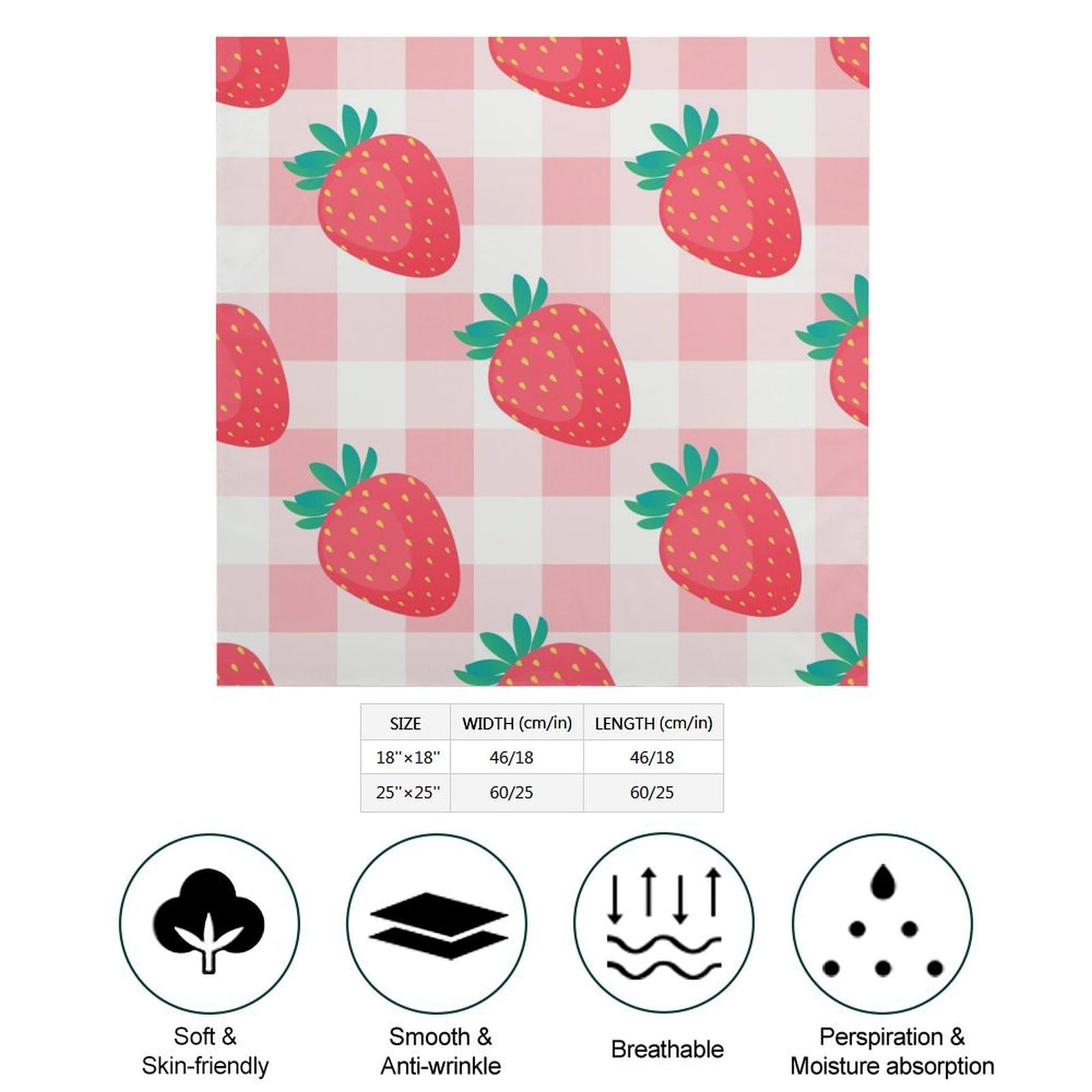 Csemeie Plaid Strawberry Pattern Bandana Hair Scarf Headband Adjustable Neckerchief for Men Women Decor