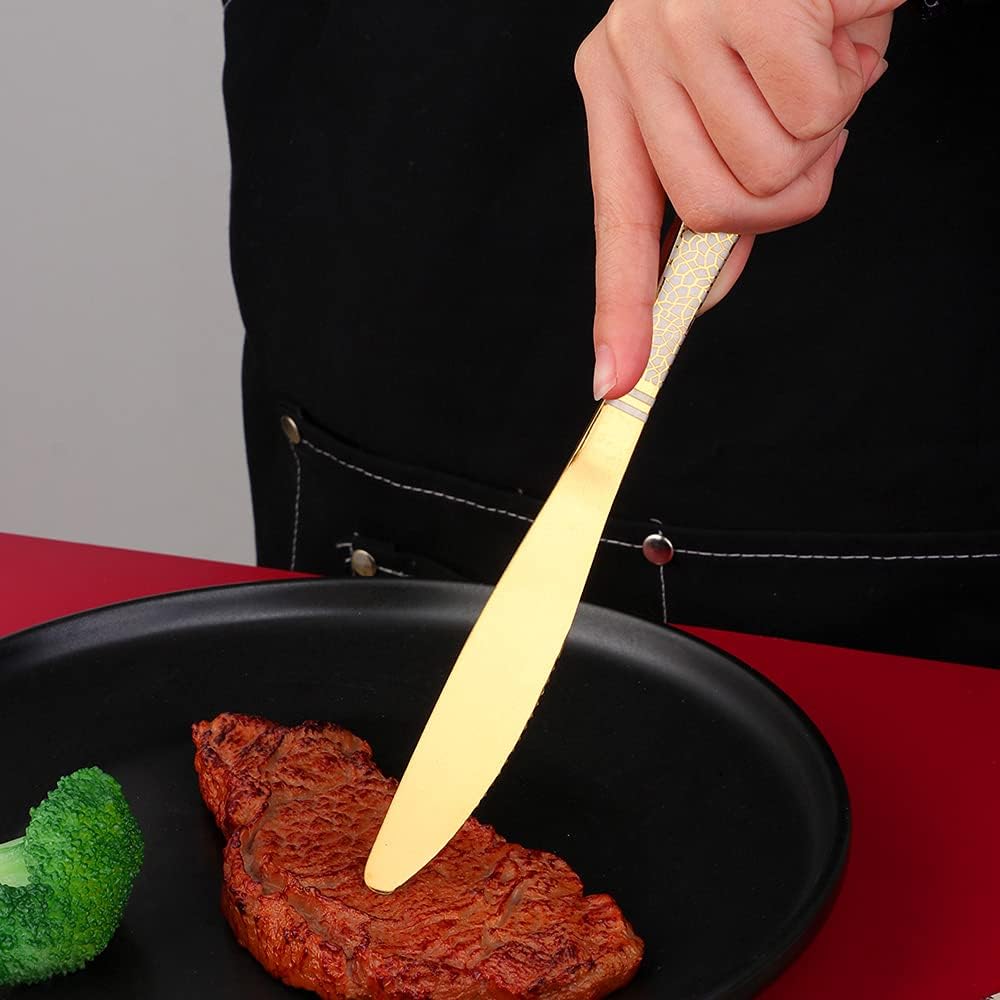 Hammered Dinner Knives, 12-piece Stainless Steel Dinner Knives, Steak Knives, Titanium Utensils Table Knives Stainless Steel Silverware Set, Modern Knives,8.6 Inches Mirror-Polished -Gold