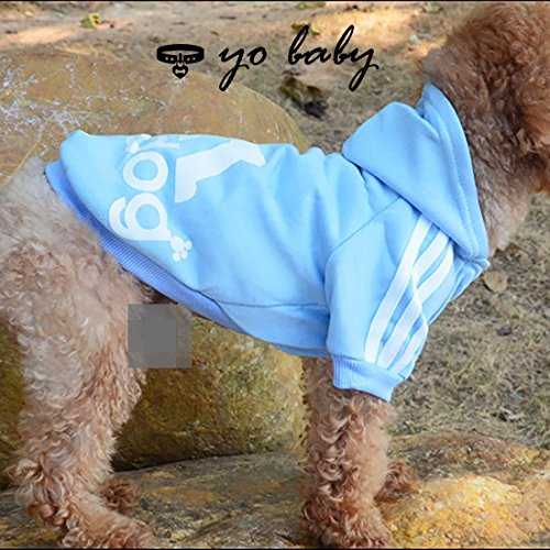 JUYUAN-EU Adidog HundeKleidung Warm Hoodies Mantel Hundejacke Hündchen Pullover T-Shirt Haustier Welpen Mantel Farbe:Blau Grösse:M