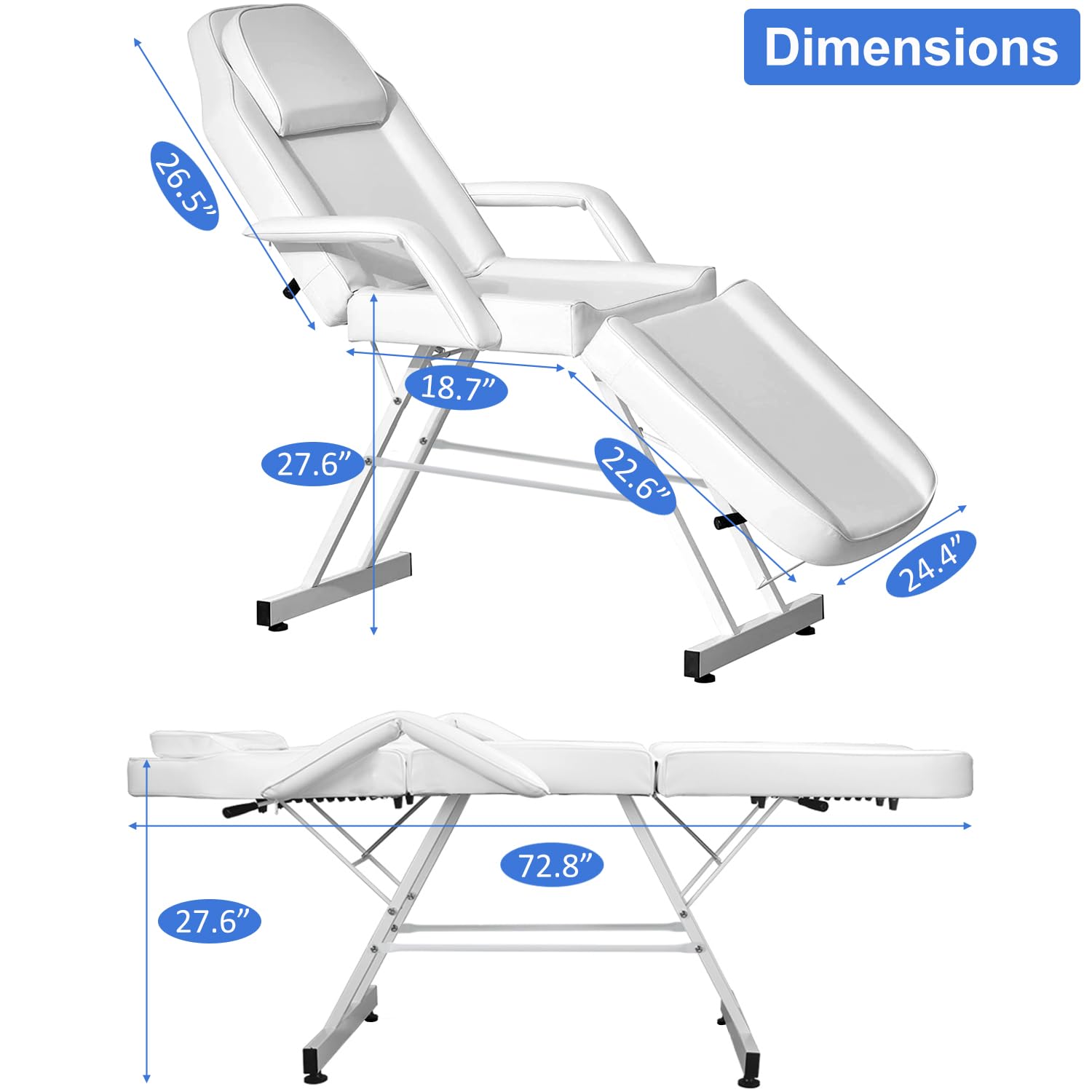 3-Section Multipurpose Spa Massage Table with Hydraulic Stool, 73-inch Adjustable Esthetician Lash Bed Tattoo Chair with Removable Headrest, Facial Bed Salon Chair for Beauty Barber Massage Equipment