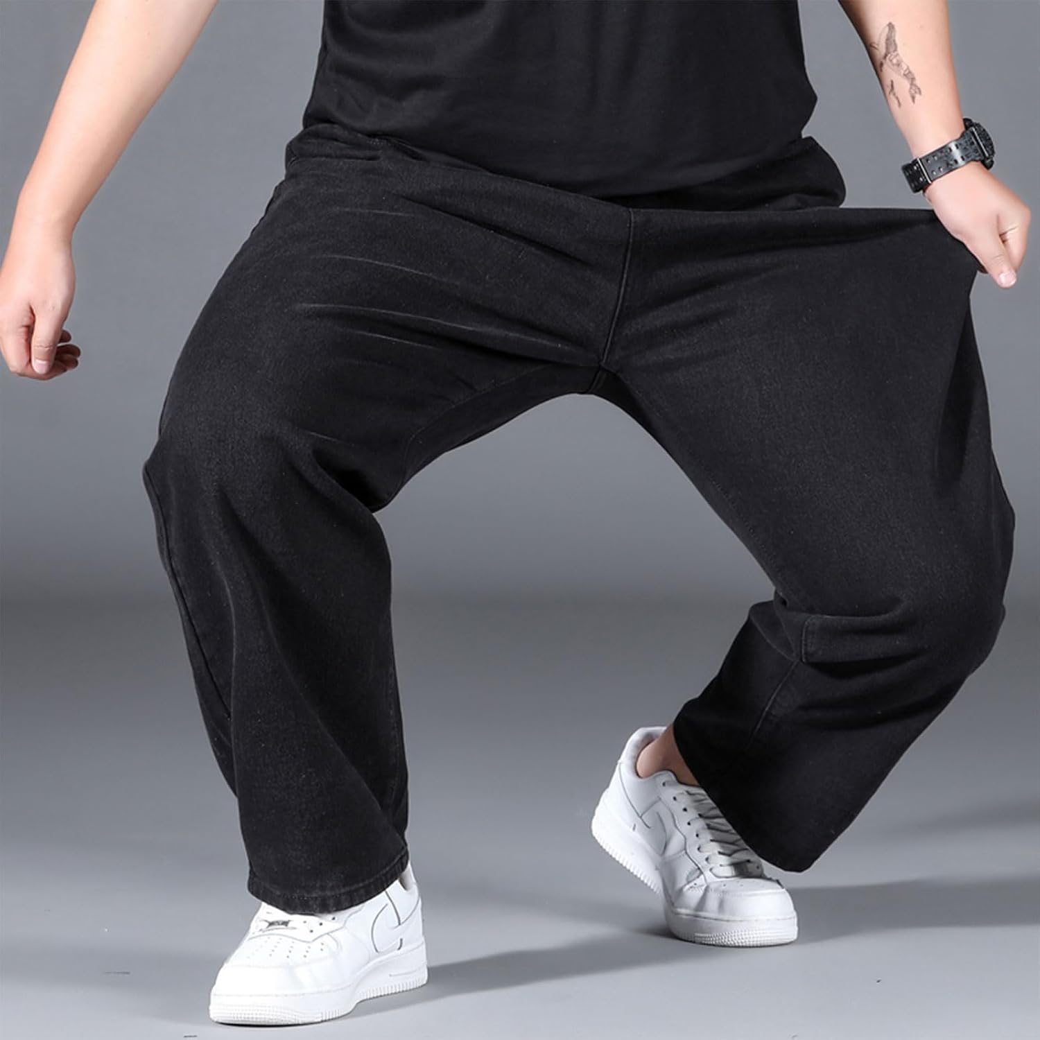 Big and Tall Jeans for Men Relaxed Fit Straight Baggy Denim Pants Plus Size Elastic Waist Jogger Jeans L-5XL