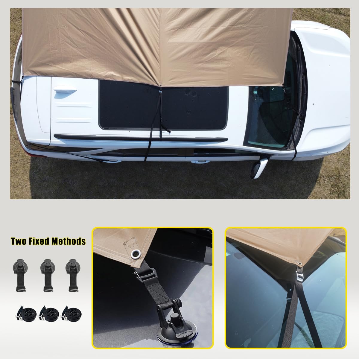 Auvent de Camping 3x5 pour Van Caravane Canopy Étanche et Anti-UV Abri de Hayon Abri Solaire Tarp de Camping avec Poteau (Brun, 3x5m)