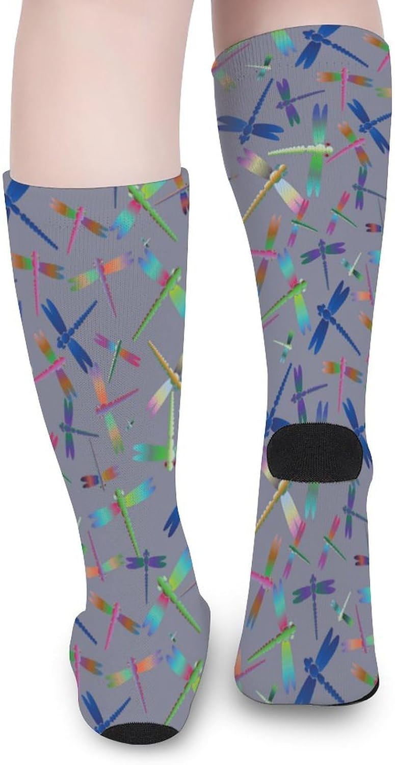 Colored Cute Dragonfly Knee High Socks Athletic Long Stockings Sport Casual Crew Tube Sock Boot 40cm