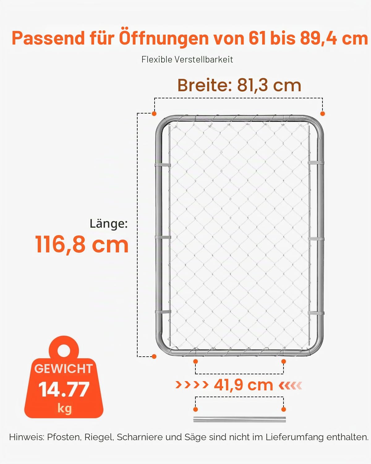 VEVOR Gartentür, 117x81 cm, Maschendrahtzaun Tor, passend für Gartentor in Öffnungen von B 61-81 cm x H 117 cm, verzinktes Zauntor für Farm, Pfosten Nicht im Lieferumfang enthalten