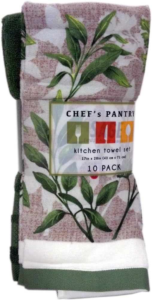 Kitchen Towels Chef's Pantry Set 10 Pack (Herbs Print