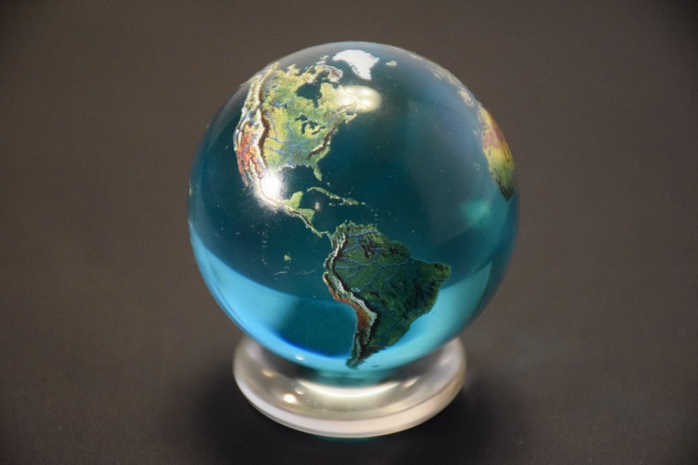 Beautiful 2" Crystal Glass Earth Globe Marble Sphere Orrery