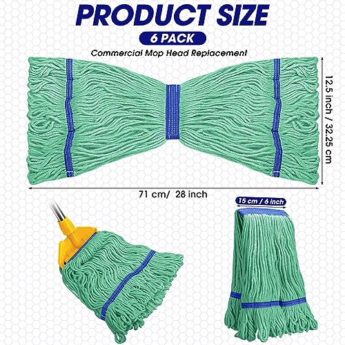 Image of Eccliy 6 Pack Commercial Mop Heads Replacement Heavy Duty 18 oz Loop End Cotton String Wet Mop Refills Washable Absorbent Reusable for Industrial Home Tile Wood Concrete Floor (Green,Blue)