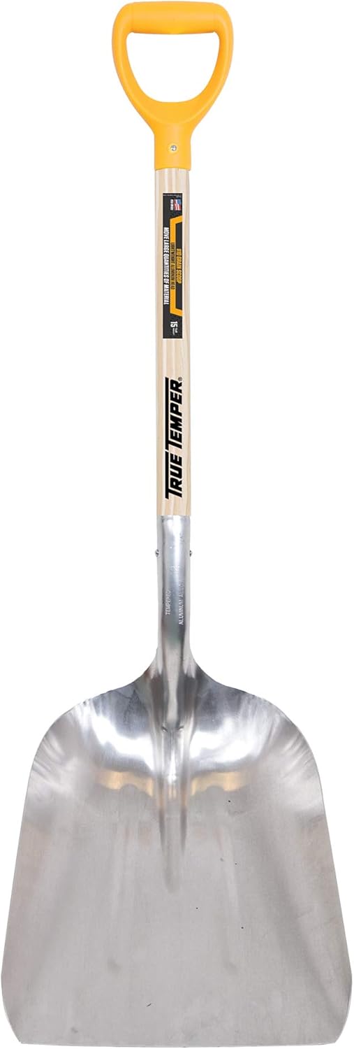 True Temper 1681400 Aluminum Scoop Shovel with Hardwood D-Grip Handle - Lightweight for Grain, Mulch, Snow & Feed