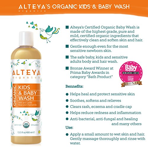 Alteya Organics Kids & Baby Wash Usda Certified Organic Baby Care, 13.5 Fl Oz/400 Ml Mild And Gentle Cleanser And Shampoo #TOP3