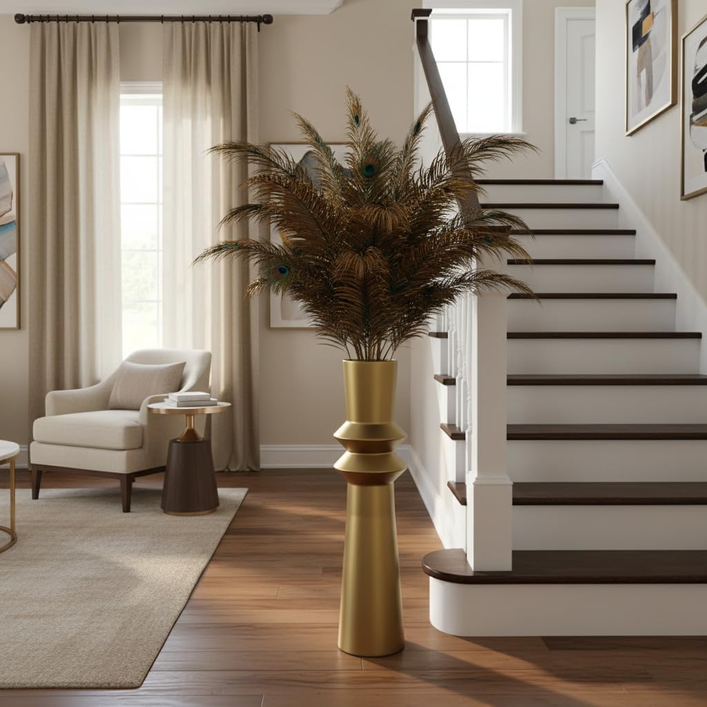 Elegant Gold Floor Vase 24 Inch, Modern Tall Vase with Weighted Base, Large Resin Home Decor Vases for Dried Pampas Grass, Feathers and Artificial Stems