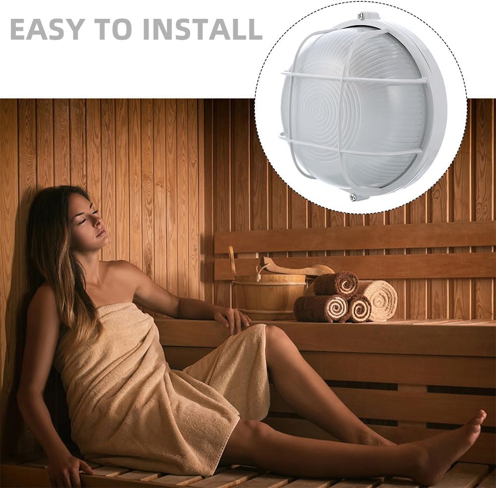 2Pcs Sauna Light Nautical Bulkhead Light Fixture Outdoor Wall Lighting Fixture for Wall Ceiling Wet Location for Sauna Room Equipment Explosion Proof Lamp Glass White Grid Oval with Glass Len