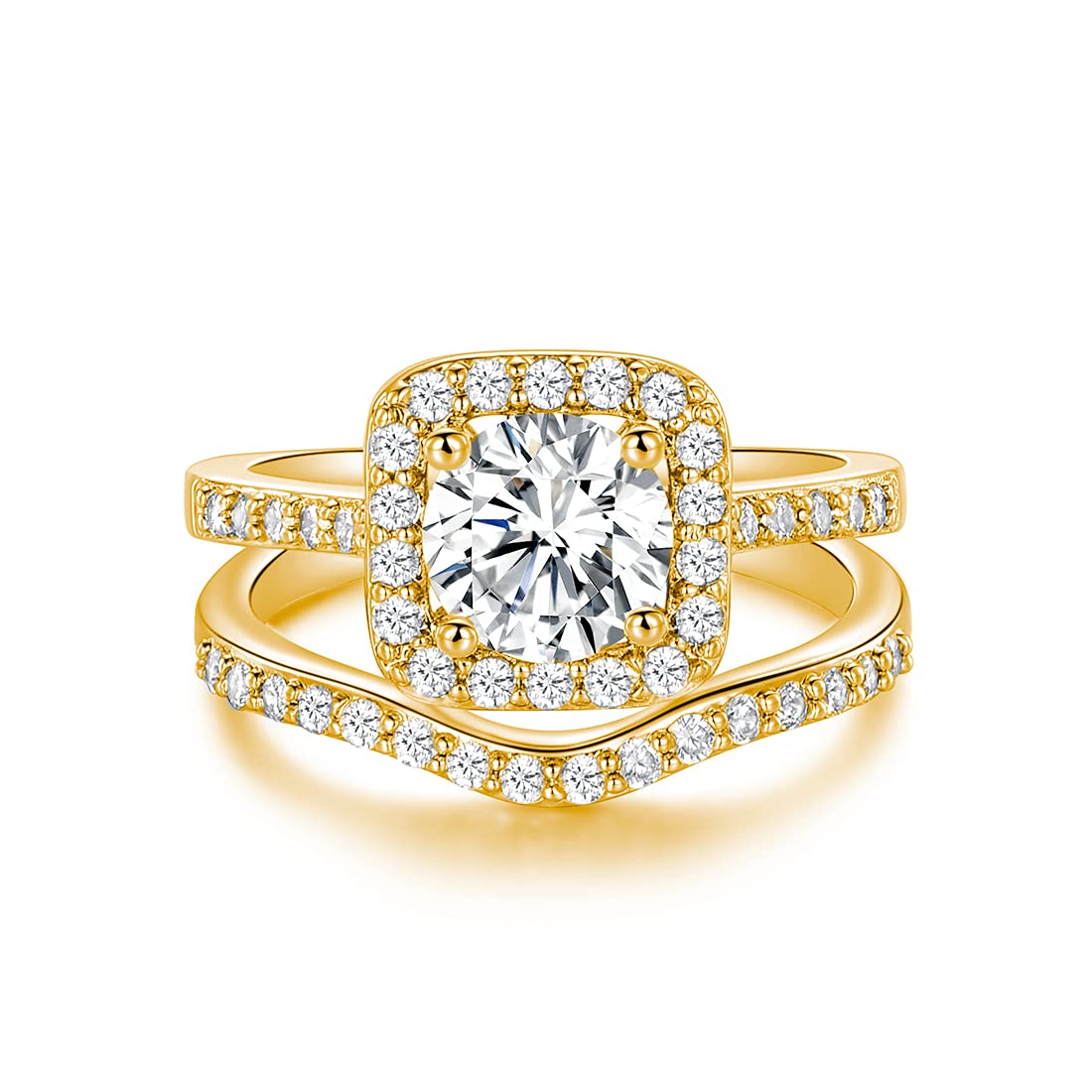 XBRN Two / Three-in-One Wedding Engagement Rings,18K White Gold Plated Halo Eternity Bridal Band Rings Set