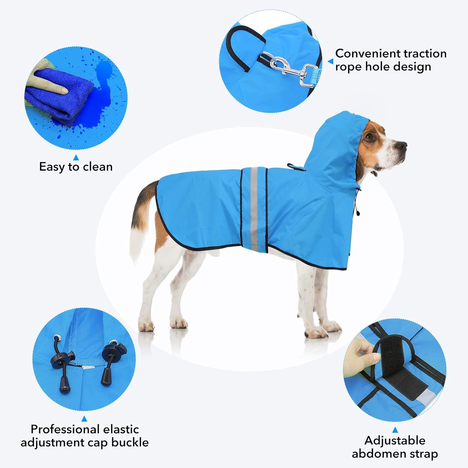 Ezierfy Waterproof Dog Coat, Reflective Dog Raincoat Hooded Pet Rain Jacket with Leash Hole - Image 3