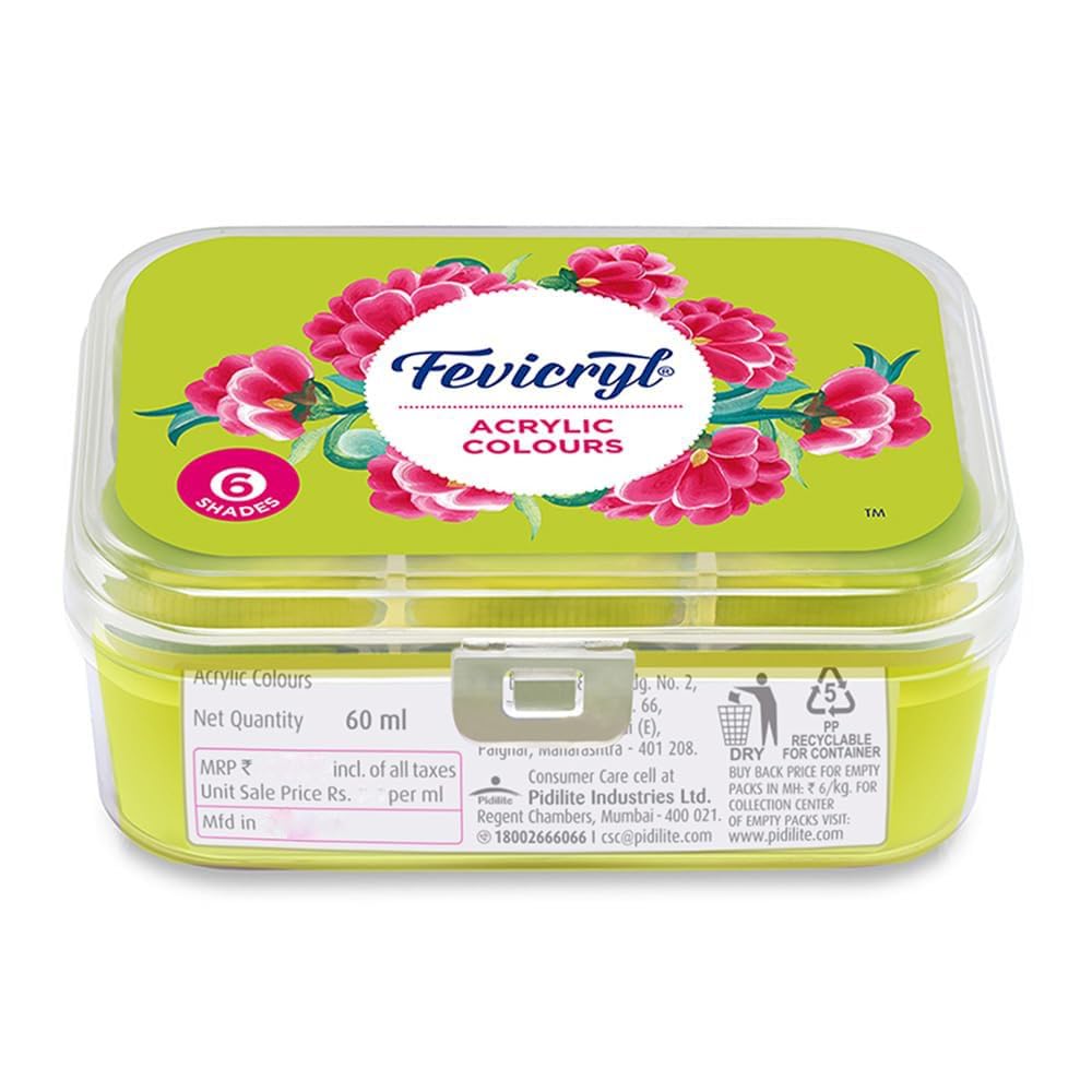 Fevicryl Acrylic Colors Lilac Kit, 60ml, 6 Shades | Art & Craft, DIY, Rich Pigment, Non-Cracking Paint for Canvas, Wood, Leather, Earthenware, Metal | Ideal for School Projects, Hobbyists, Artists