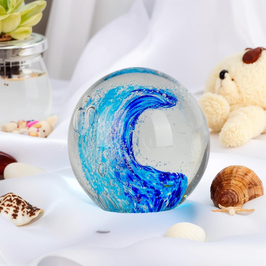 Figurines En Verre Soufflé à La Main, Motif Vagues De L'océan, Presse-papier De Bureau Pour
