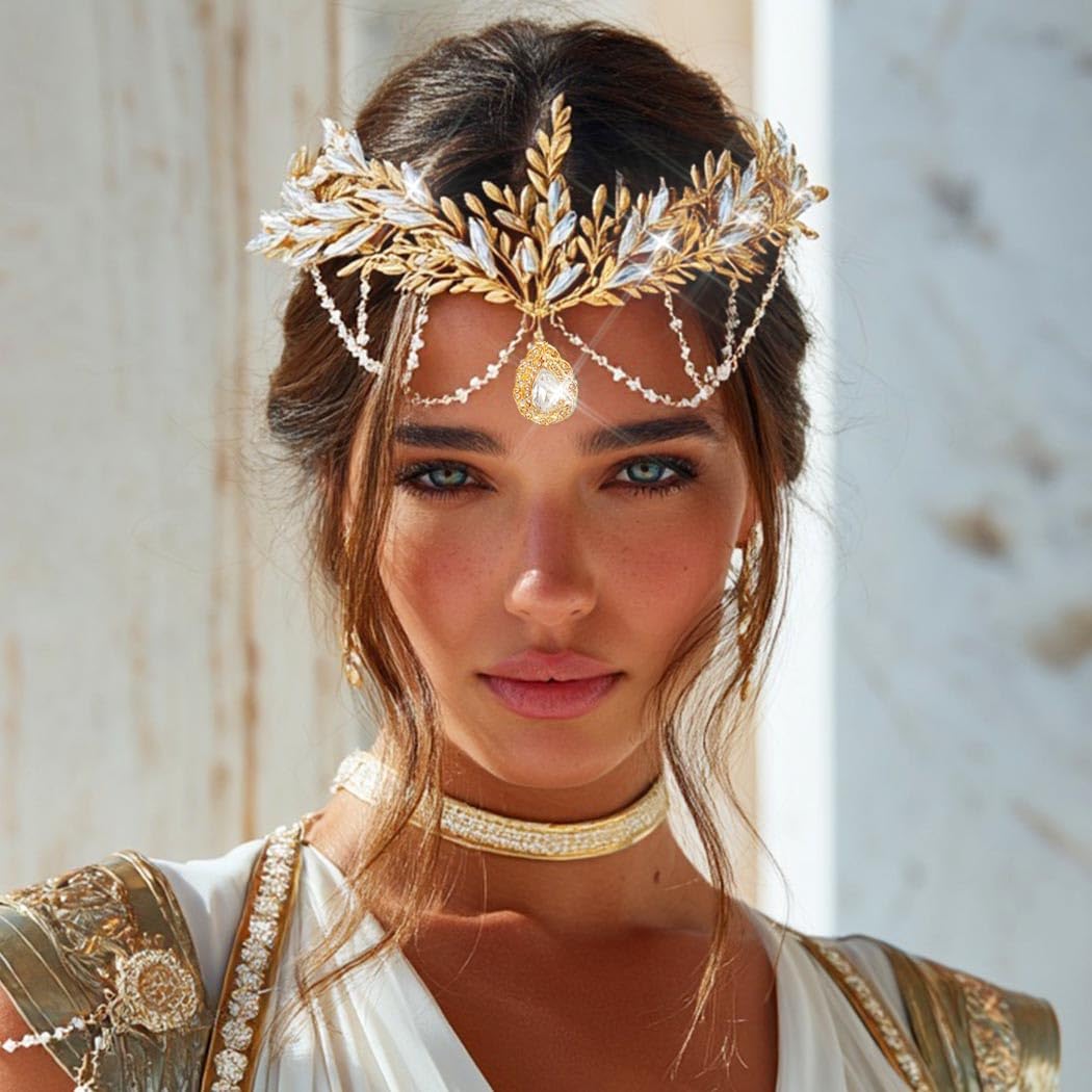 Unicra Gold Leaf Crown Leaves Tiara Bridal Headband Wedding Hair Accessories for Women and Brides - Image 2