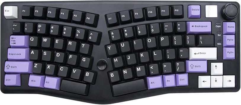A75 Alice-Layout Mechanical Keyboard with Rocker and Knob,Hot Swappable Triple Mode Gaming Keyboard with Cute Cat Keycaps for Win/Mac,Gasket,RGB Backlight,4000mAh Battery Black Purple