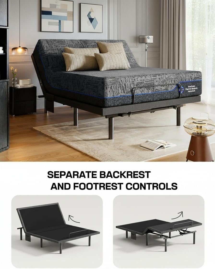 Separate Backrest and Footrest Controls on Marsail Adjustable Bed Frame