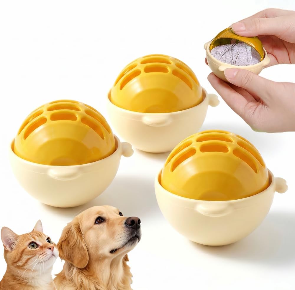 Laundry Lint Balls for Washing Machine, Hair Catcher, Floating Mesh Traps for Pet Hair Remover, Reusable Filter for Dog Cat Hair, Lint Debris Collector (Yellow-3pcs)