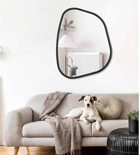 Miniatura 3 de Espejo asimétrico negro grande de 26 x 18 pulgadas, espejo de pared ovalado irregular, marco de madera moderno, forma única, espejo artístico