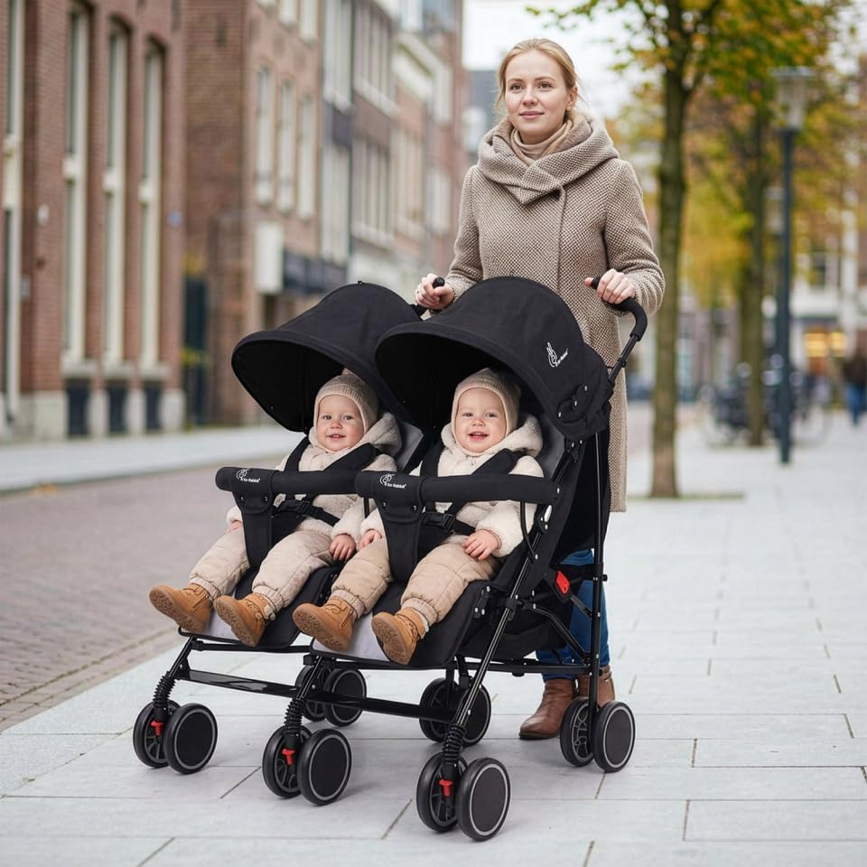 R for Rabbit Ginny And Johnny | Twin Baby Stroller & Pram Easy Foldable With Adjustable Seating Positions With Huge Storage Basket | Age 0-3 Yrs & Weight Upto 20 Kg (Black Grey)-image-17